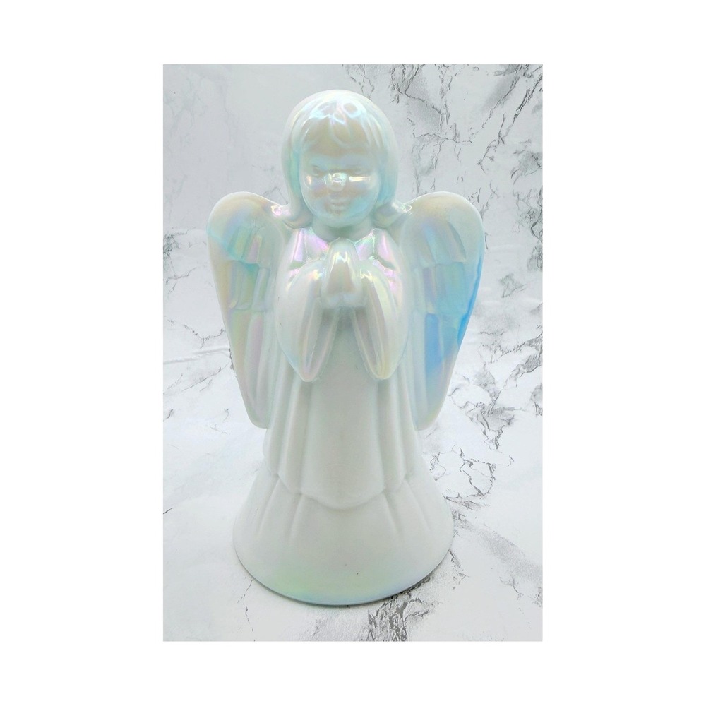 Signed Bill Fenton Celeste Blue Milk Glass Iridescent Angel C18612 6 Inch